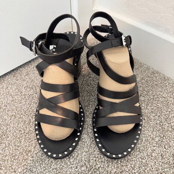 Ash Puket Leather Gladiator Ankle Strap Block Heel Sandals Black Summer Size 10 - Picture 7 of 8